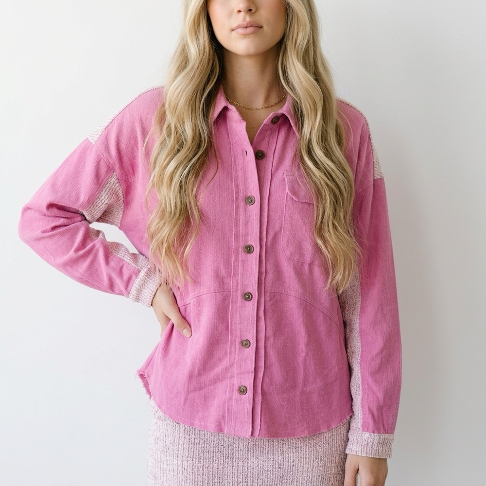 Women’s Umgee Barbie Pink & Sequins Button Down long sleeve corduroy Shirt​